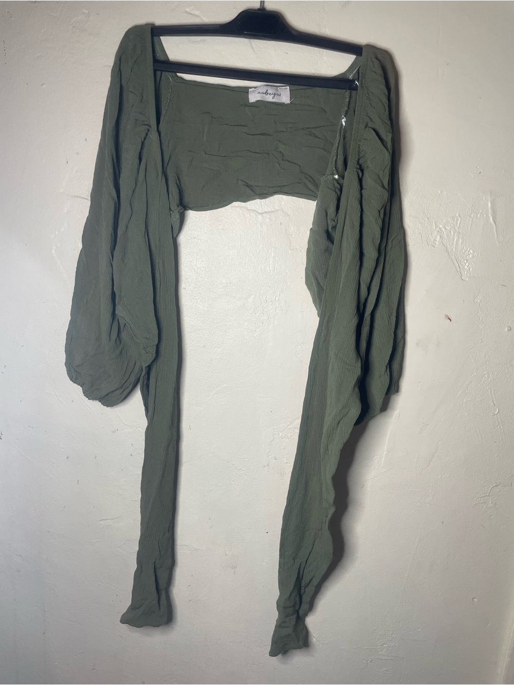 Audrey 3+1 Womens Gauze Crop Top S Green Square Front Sleeve  (Stained shoulder)